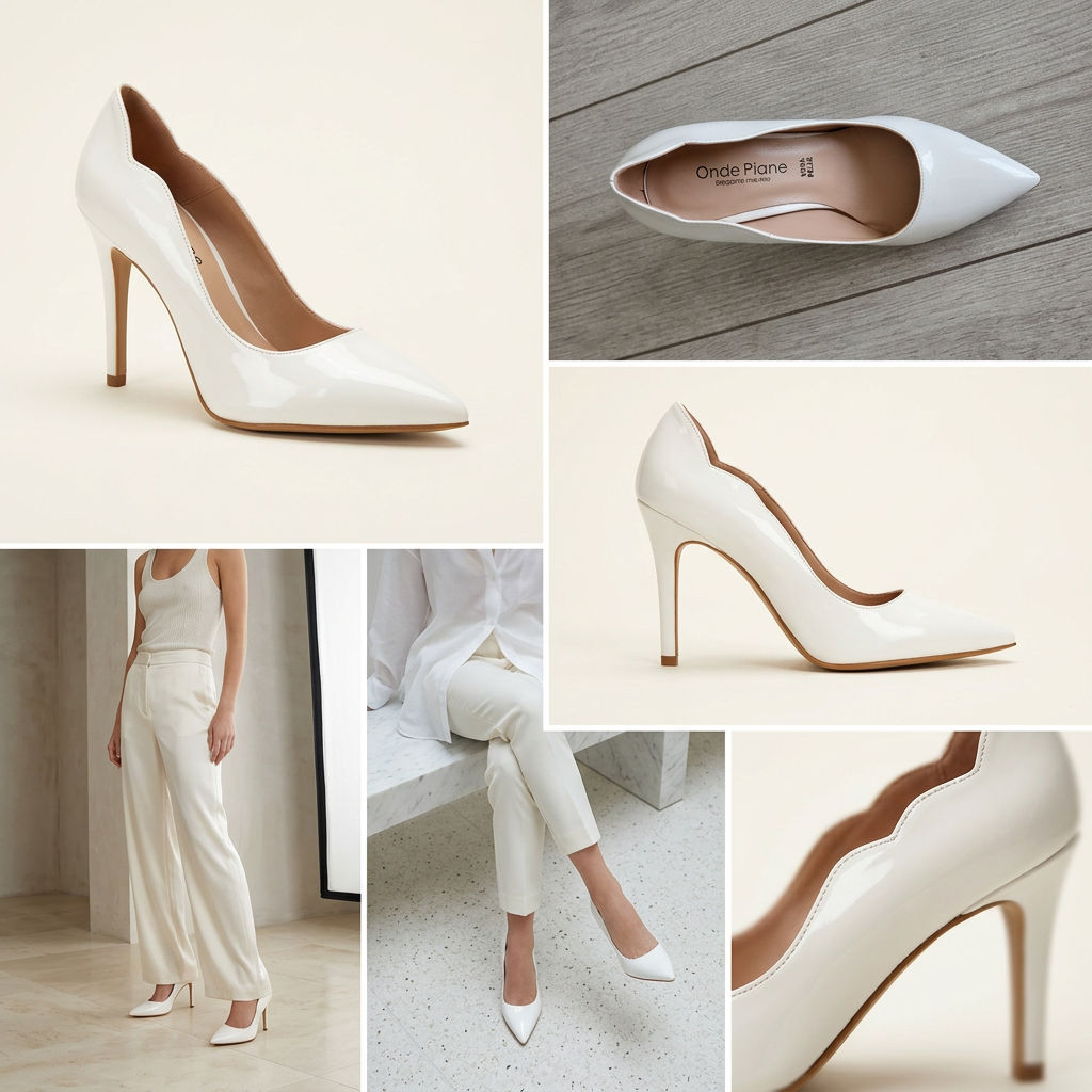KOAN Onde Piane White Curved-Topline Stiletto Pump