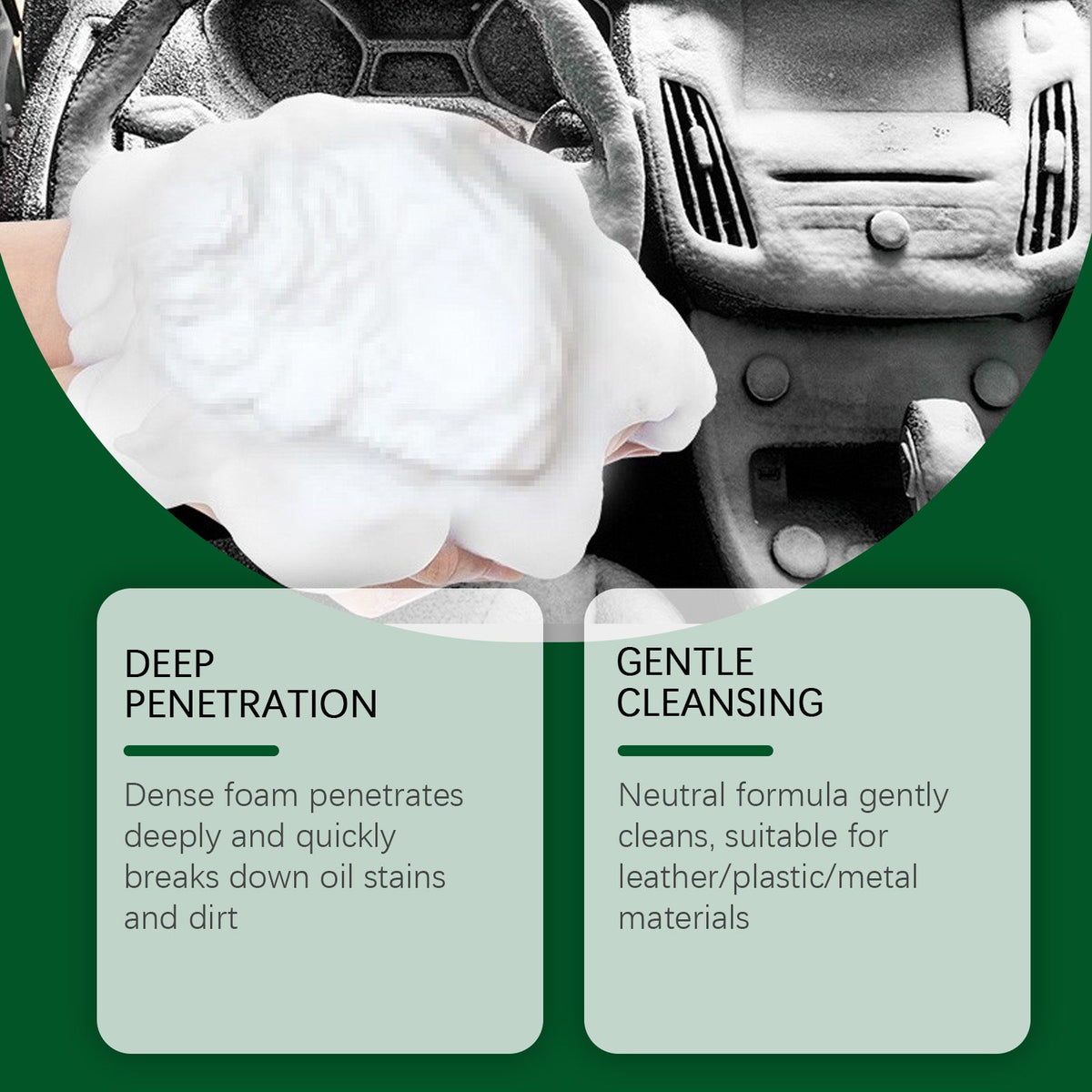 Car Foam Cleaner, Deep Clean, Stain Remover, Leather Plastic Metal Interior, Easy Spray ,100ml