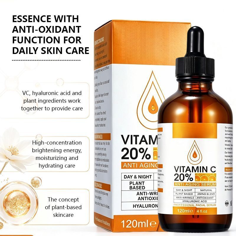 20% Vitamin C Facial Serum, Hydrating Antioxidant Facial Care Essence with Hyaluronic Acid, 120ml