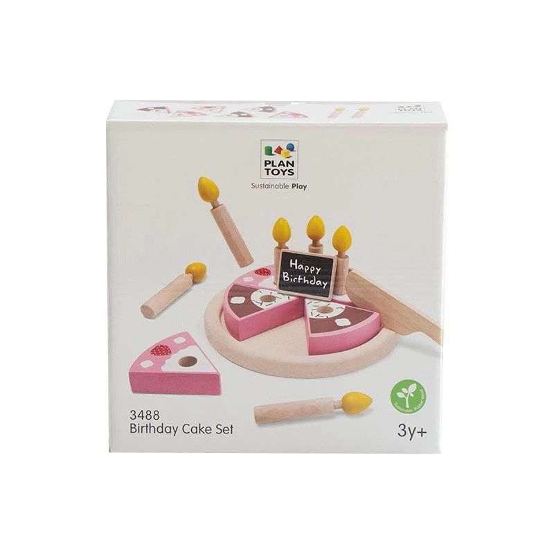 PlanToys Birthday Cake Set — Wooden Pretend Play Food