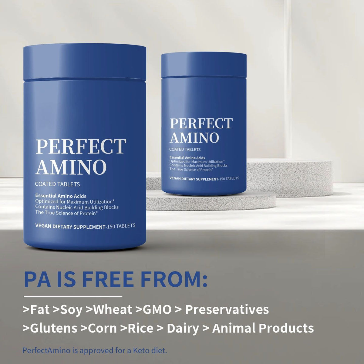 Perfect Amino Coated Tablets, Vegan Dietary Supplement, 150 Tablets, Essential Amino Acids Daily Nutrition Supplement