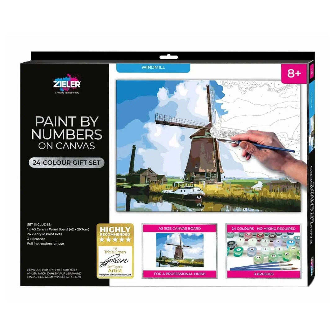 Zieler A3 Canvas Art Kit, Windmill Design with 24 Colours, 09299443