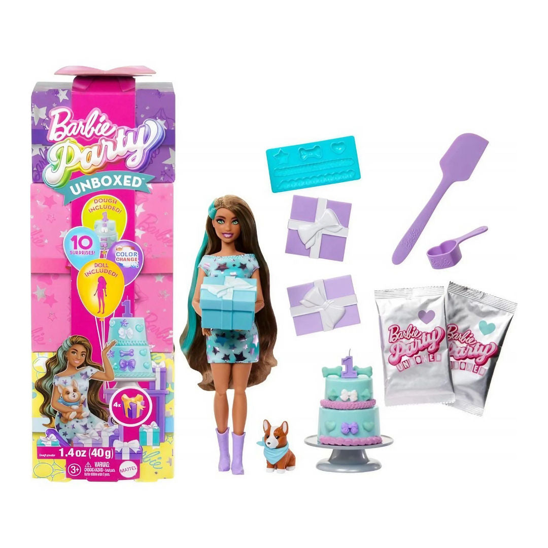 Barbie Party Unboxed Pet Birthday Bows Doll Playset, 15cm