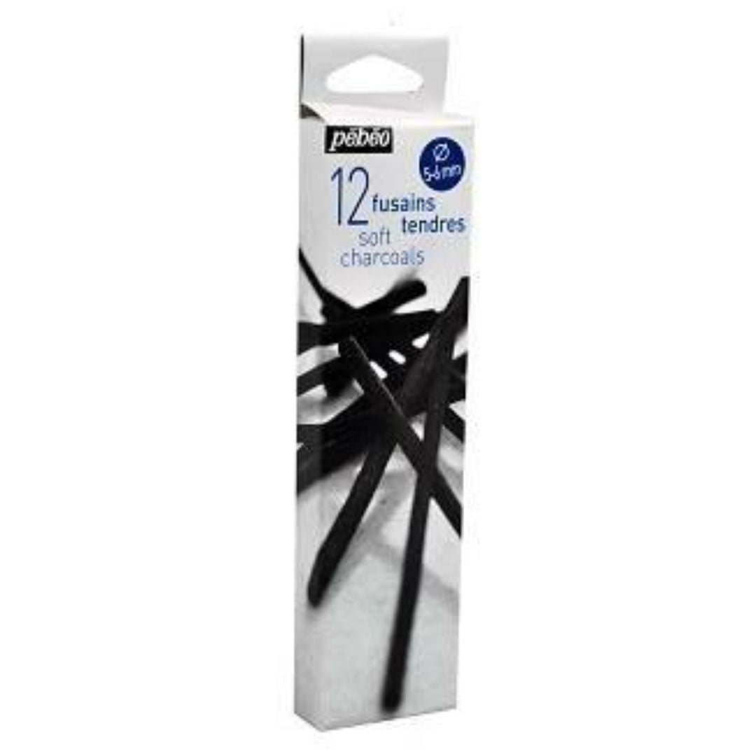 Pebeo Soft Charcoal Sticks Set, 12 pieces, 5–6mm, 383100