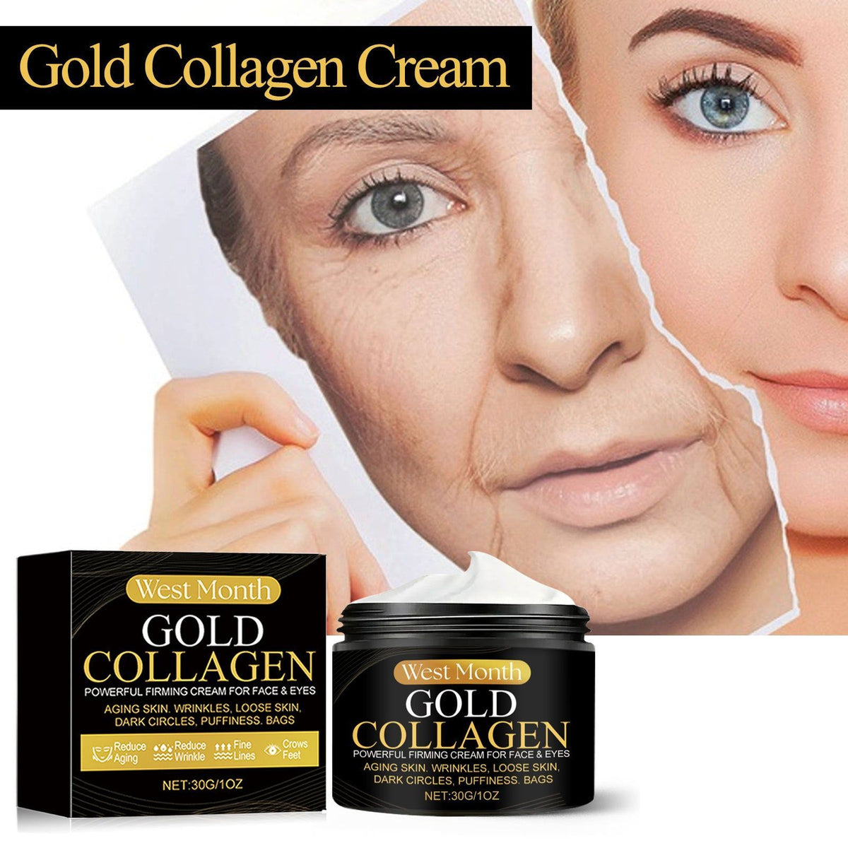 Golden Collagen Cream for Moisturizing Skin, Anti-Aging, Brightening, Firming ,30g