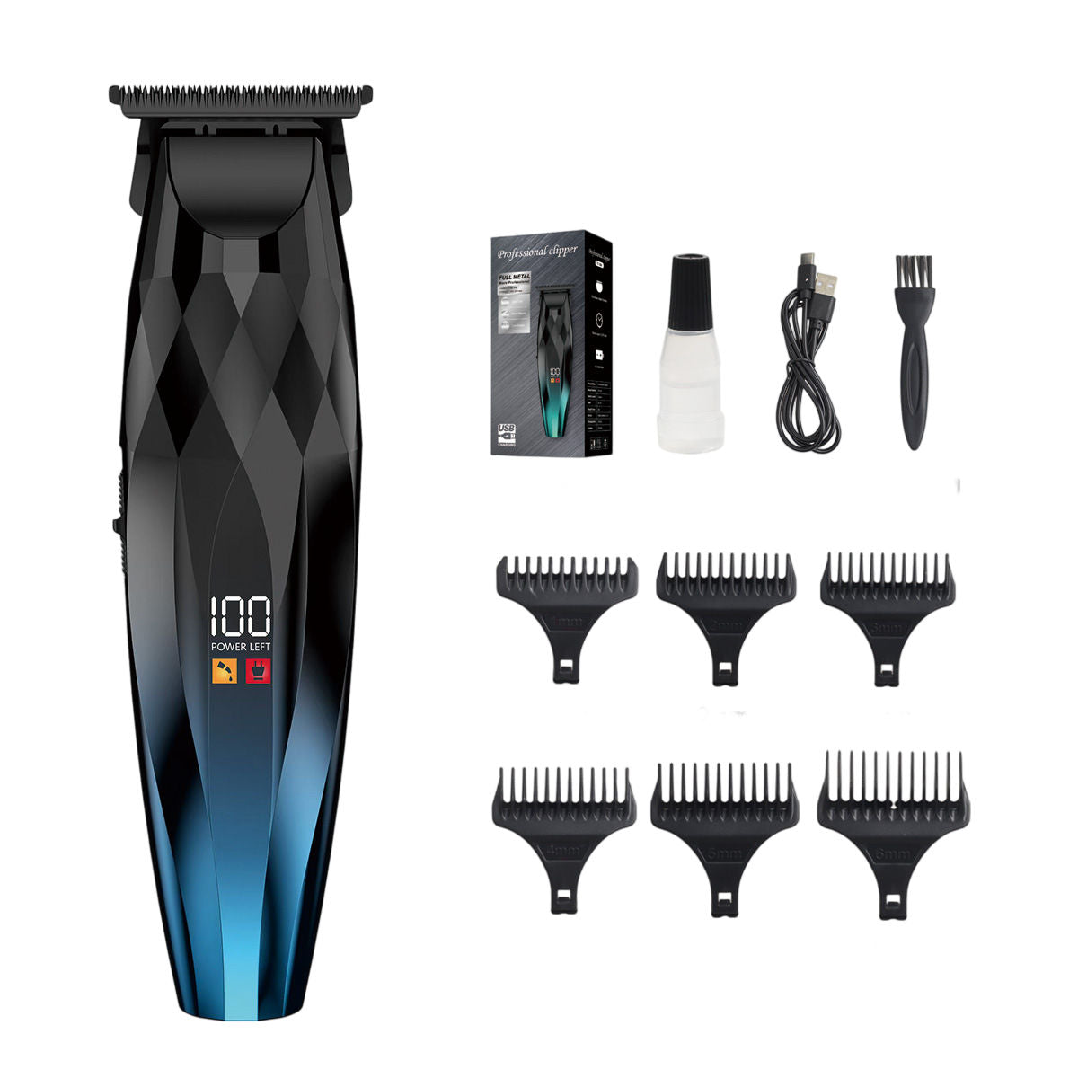 Men’s Electric Hair Clipper Ceramic Trimmer USB Rechargeable TF-398 Blue