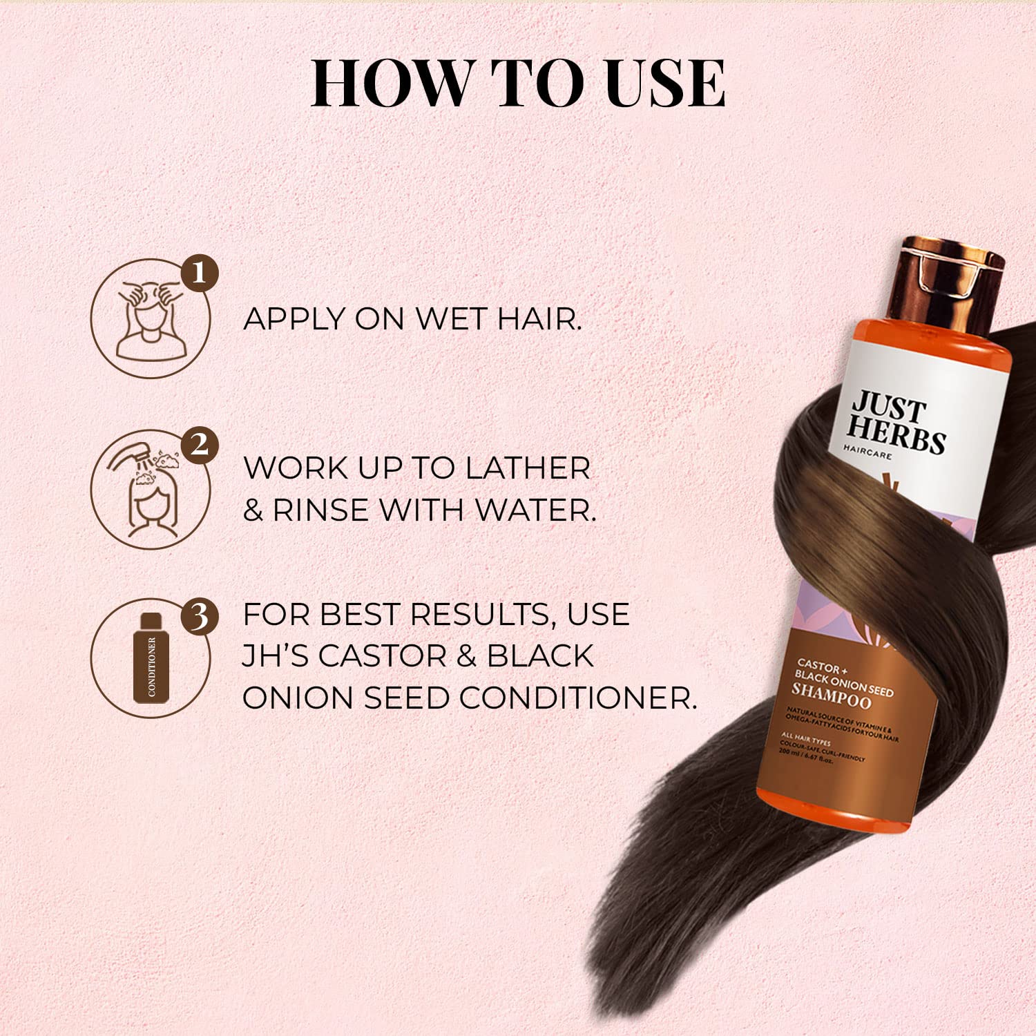 Just Herbs Castor & Black Onion Seed Shampoo 200 ml