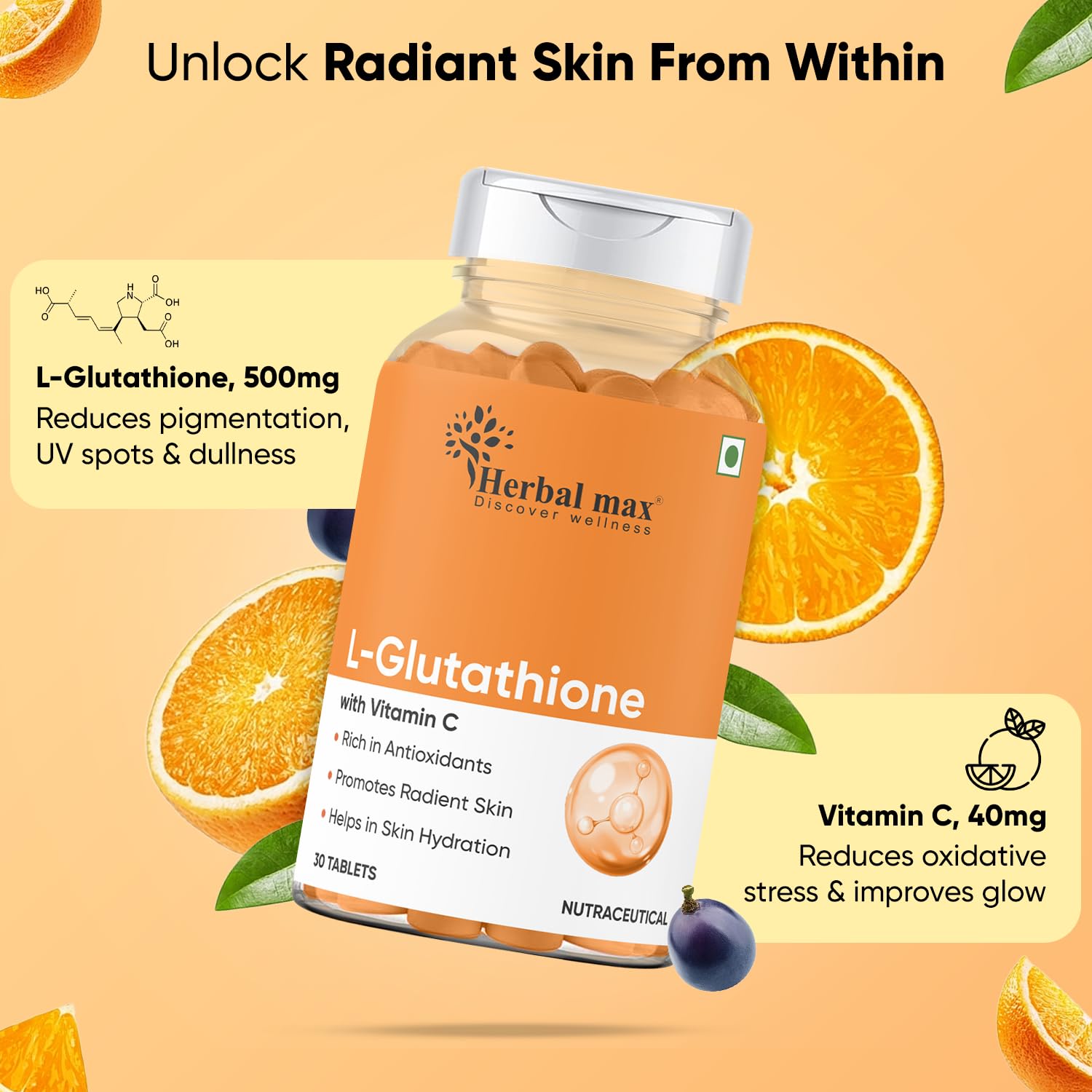 Herbal Max L-Glutathione with Vitamin C Tablets 30