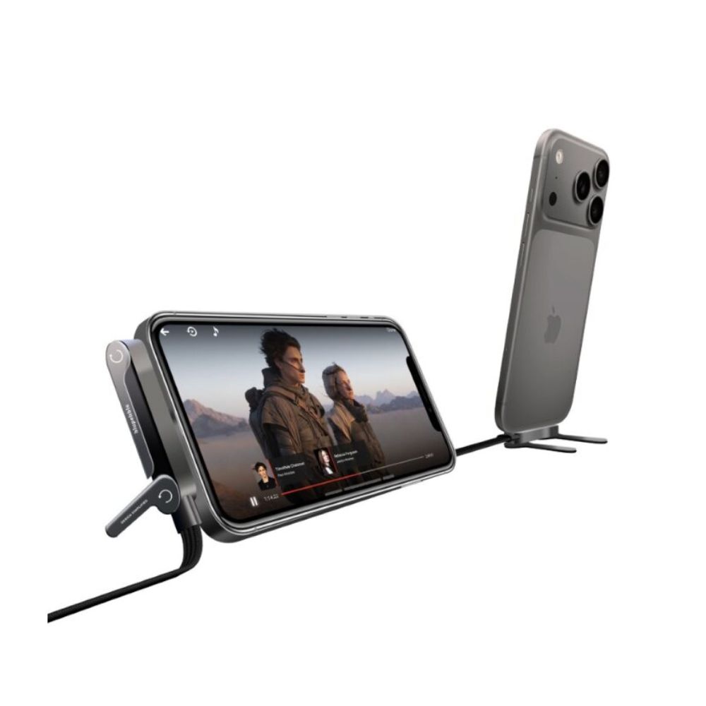 Blupebble PowerFlow USB-C to USB-C Flat Braided Cable With Stand, 40Gbps Data Transfer, PD 240W, Black/Grey