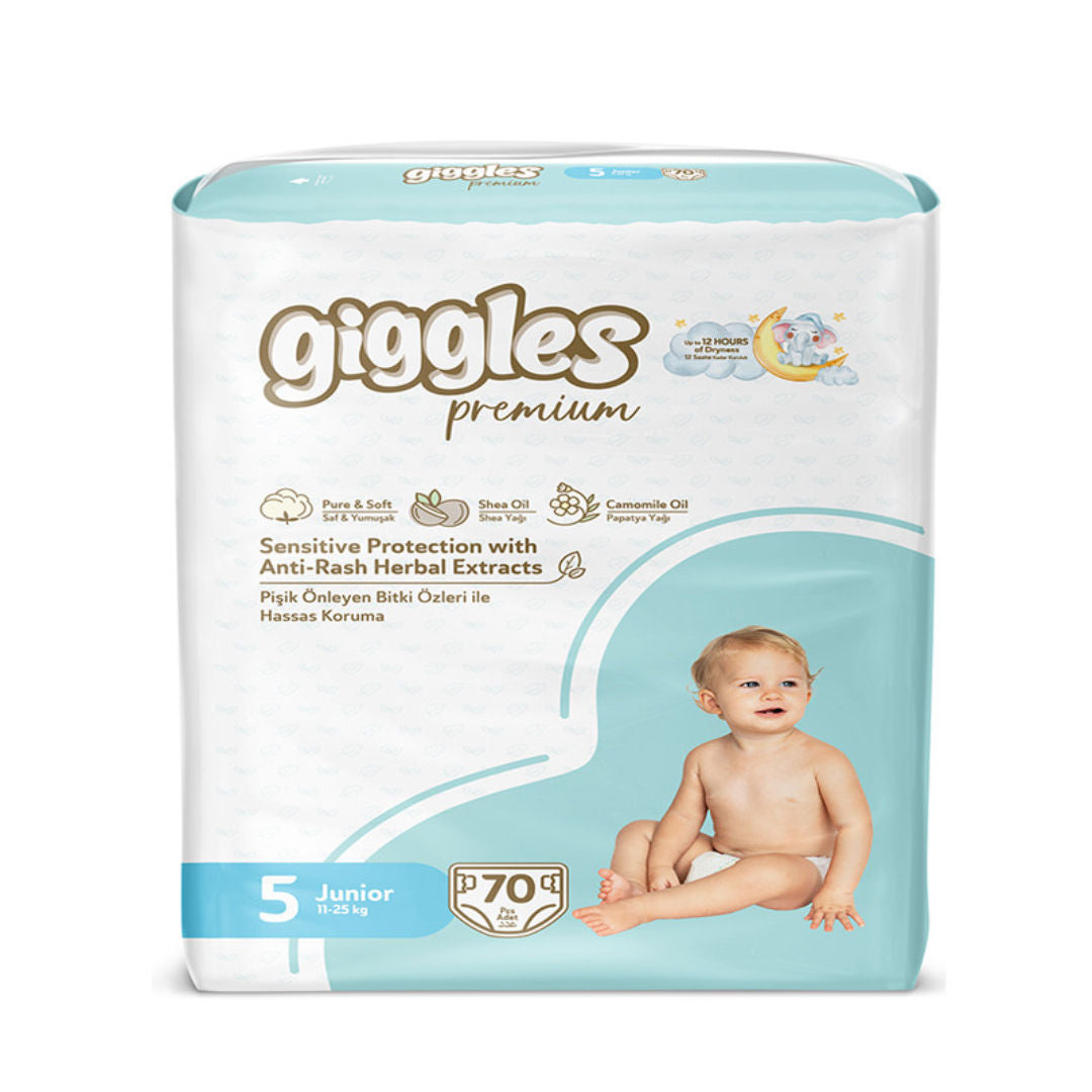 Giggles Premium Junior Diapers, Size 5 , 11 to 25kg, Pack of 70