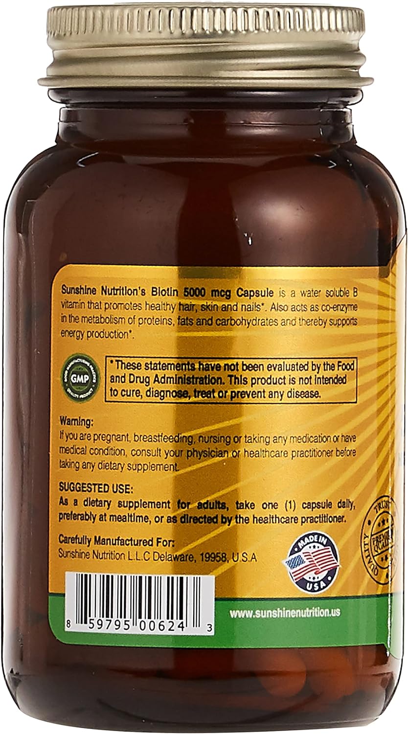 Sunshine Nutrition Biotin 5000 Mcg High Strngth Form 100 Cap