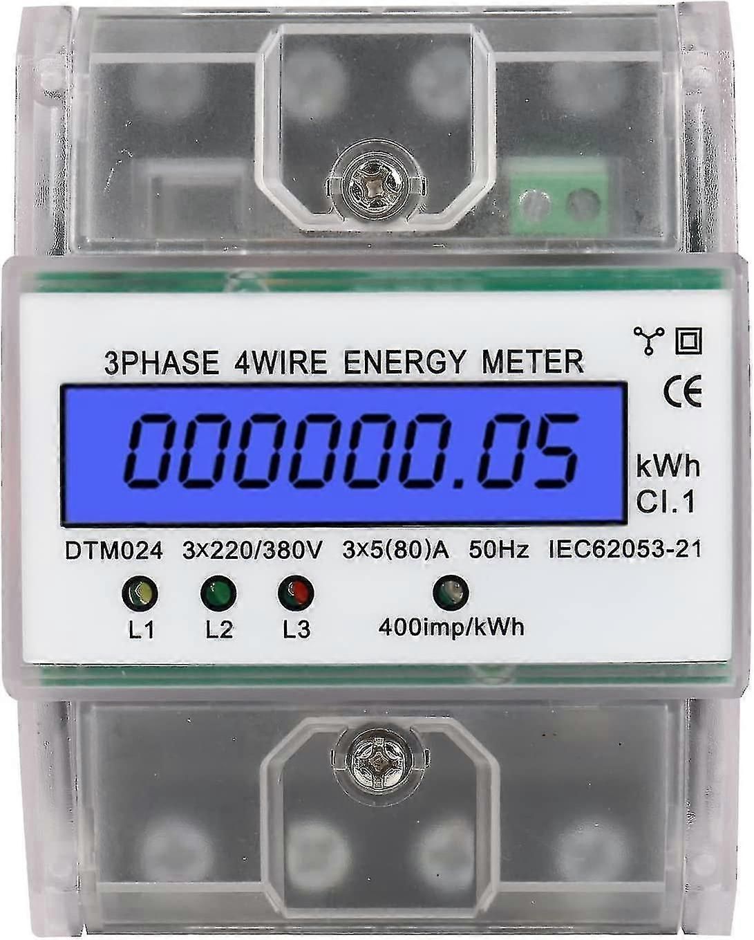 Digital 3-Phase 4-Wire AC Meter 220-400V DIN Rail LCD