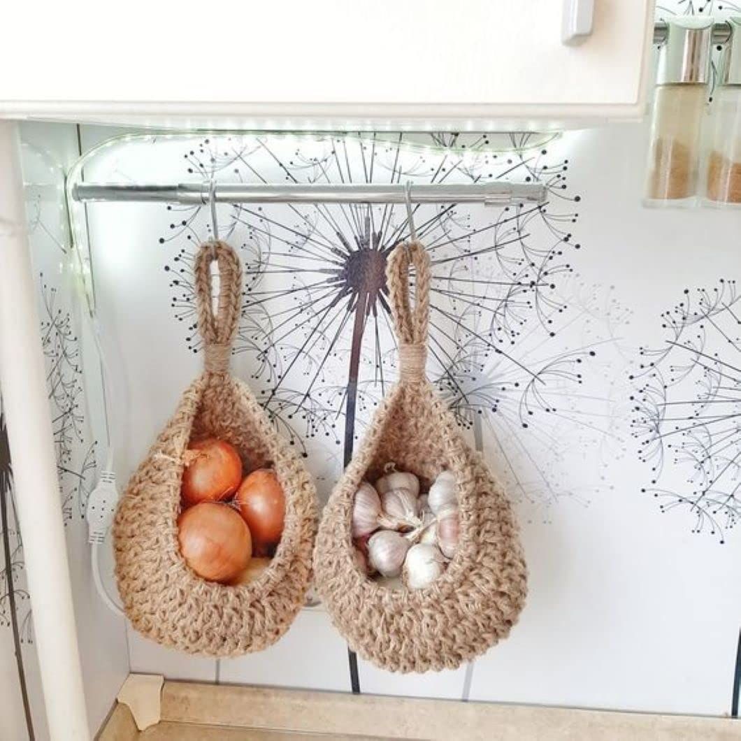 Macrame Plant Hangers Set of 2, Handwoven Cotton and Jute with Tassels, Indoor Hanging Planters for Home Decor, Storage Baskets