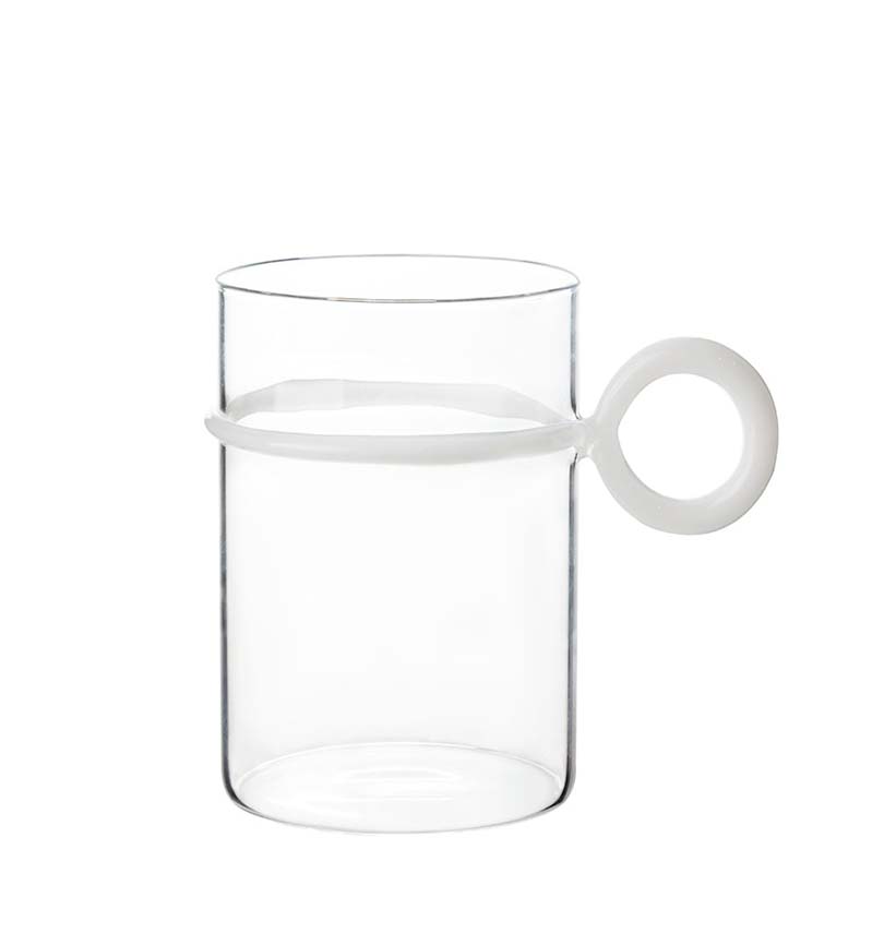 Modern Two-Tone Glass Mug - Clear Cylinder with White Halo Handle