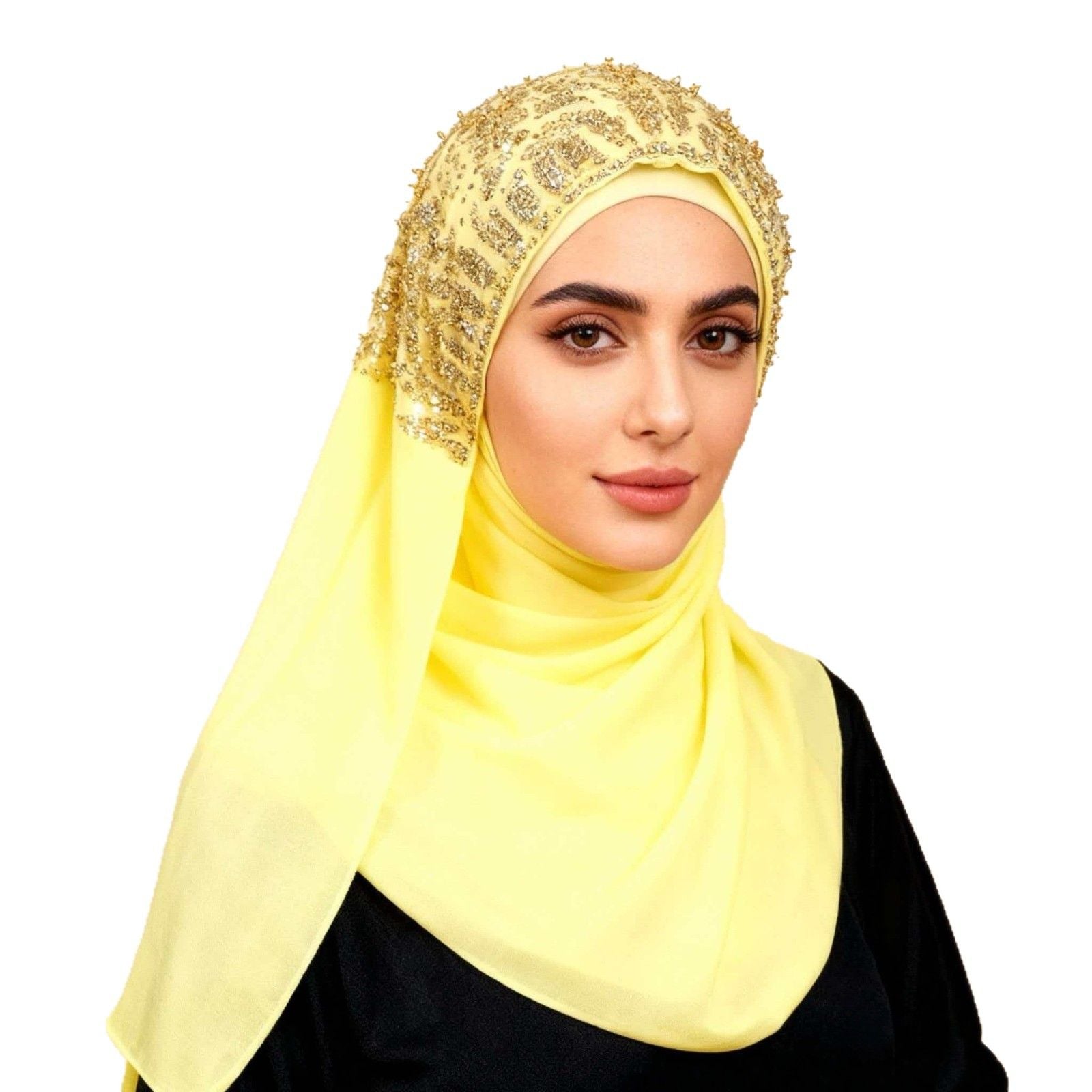White Pearl Beaded Chiffon Hijab Scarf for Women Long Shawl