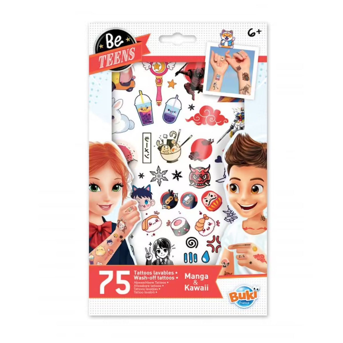 Buki France Be Teens Manga & Kawaii Wash-Off Tattoos, (Pack of 75)