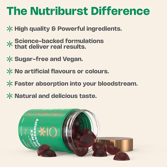 NutriBurst Ashwagandha KSM66 Tropical Fruits Flavor (60 Gummies)