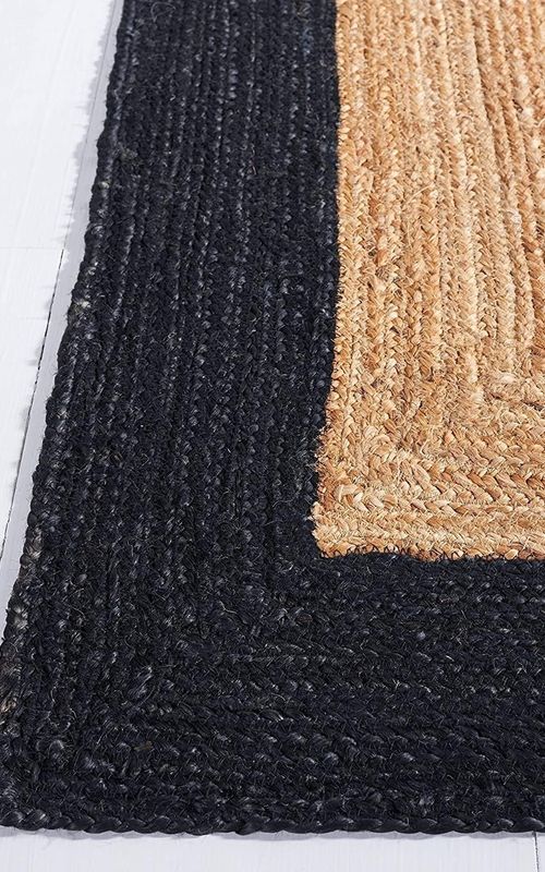 Natural Jute Oval Rug with Bold Black Border | Hand-Woven Modern Rustic Area Rug
