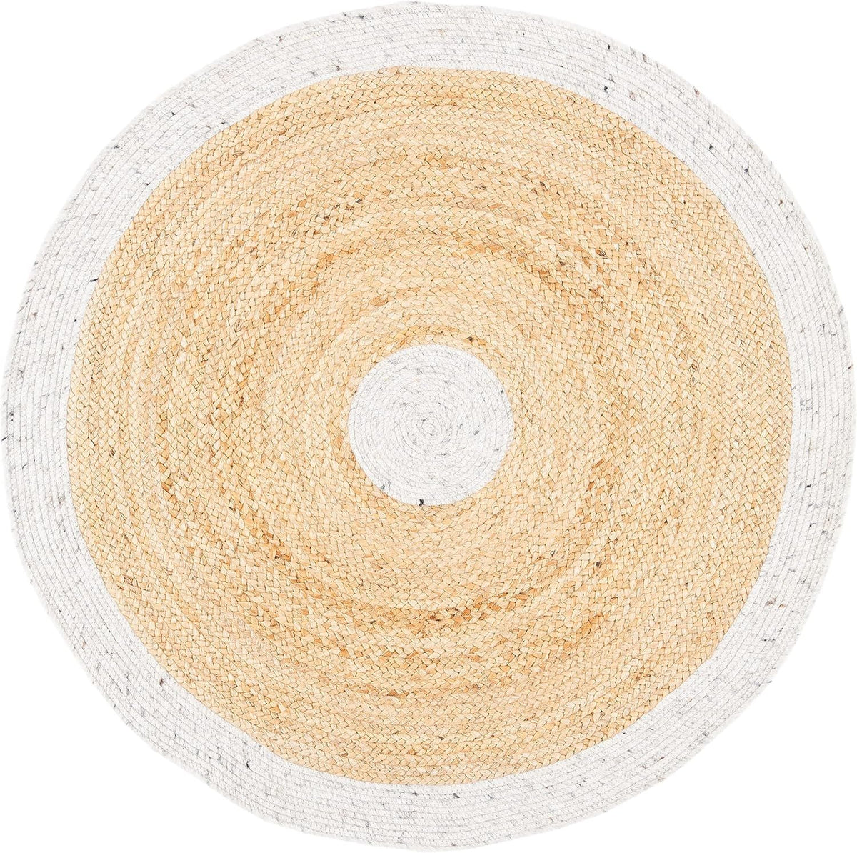 White Border & Center Jute Round Rug | Dual Tone Handwoven Natural Area Carpet