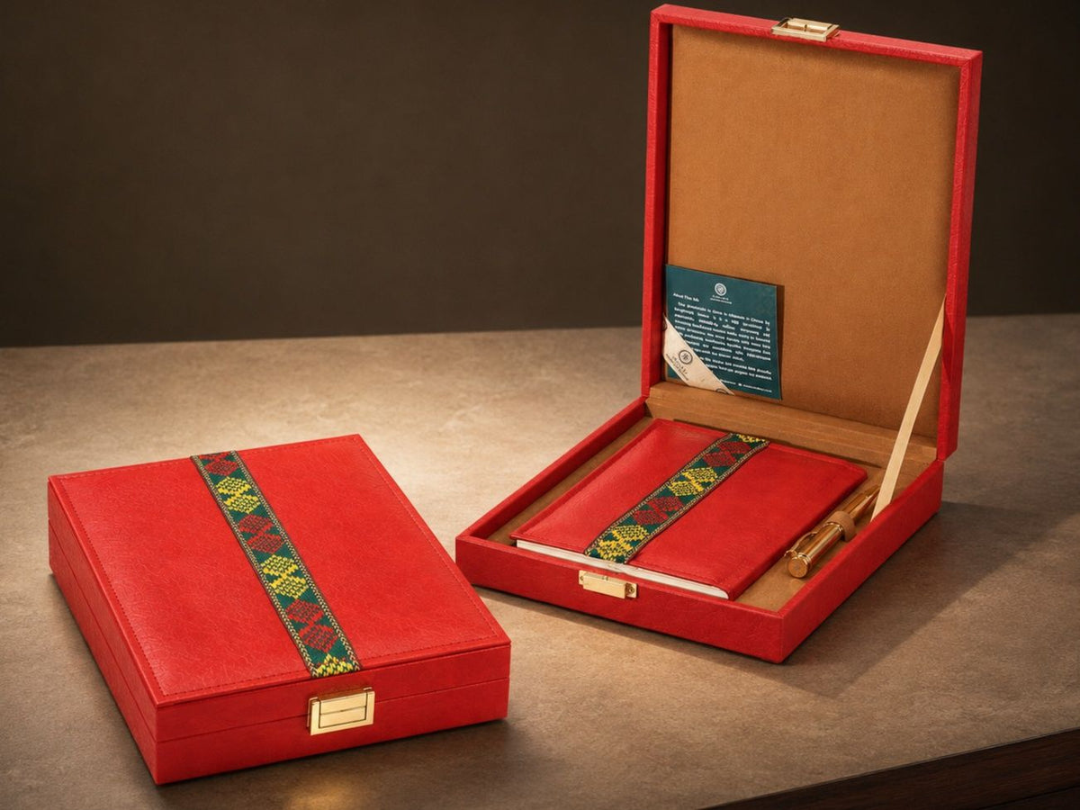 Leather Notebook & Pen Gift Set in Wooden Presentation Box, Assorted