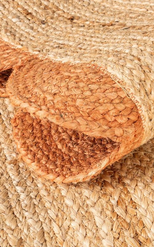 Handmade Round Scalloped Jute Rug with Orange Border – Natural Eco-Friendly Area Rug for Living Room & Home Decor