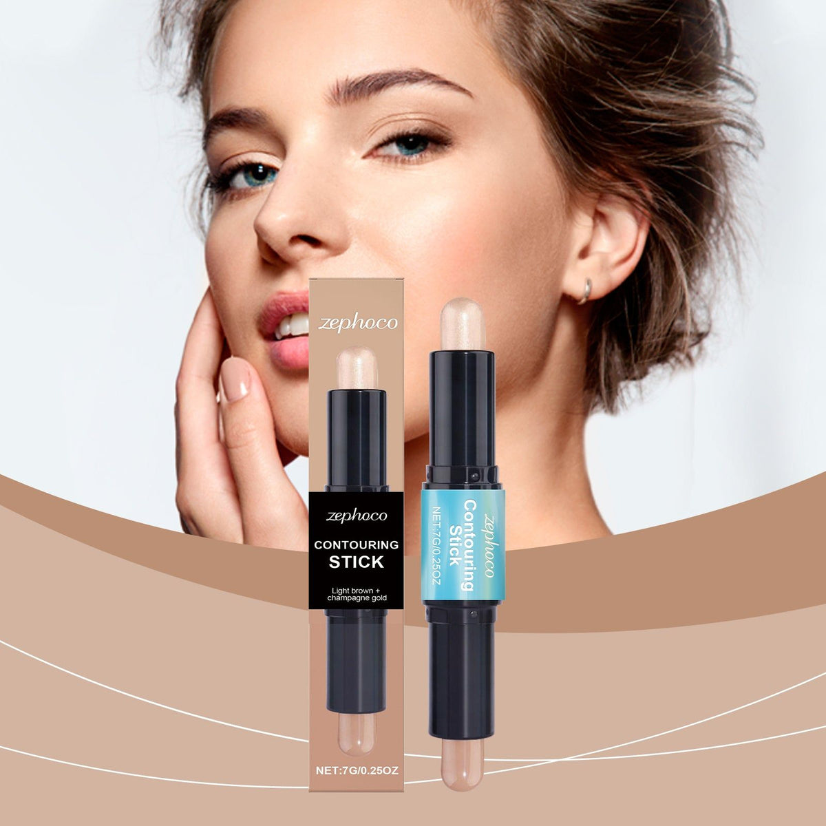 2-in-1 Face Makeup Contouring Stick, Long-Lasting Natural 3D Sculpting ,7g