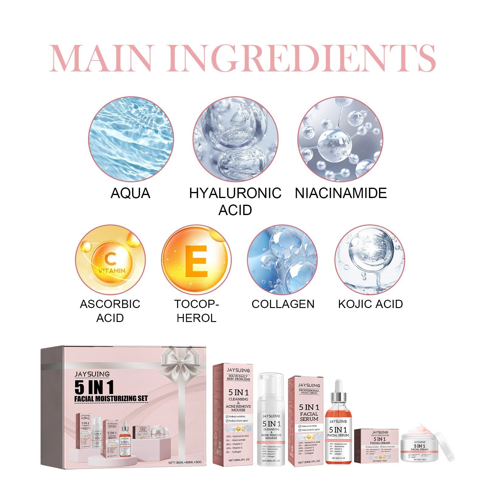 5-in-1 Skin Care Set, Hydrating, Brightening, Anti-Aging, for Radiant Skin ,1set
