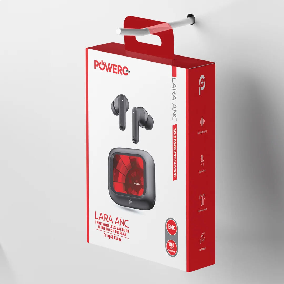 Powero Plus Lara ANC True Wireless Earbuds with Touch Display, Black