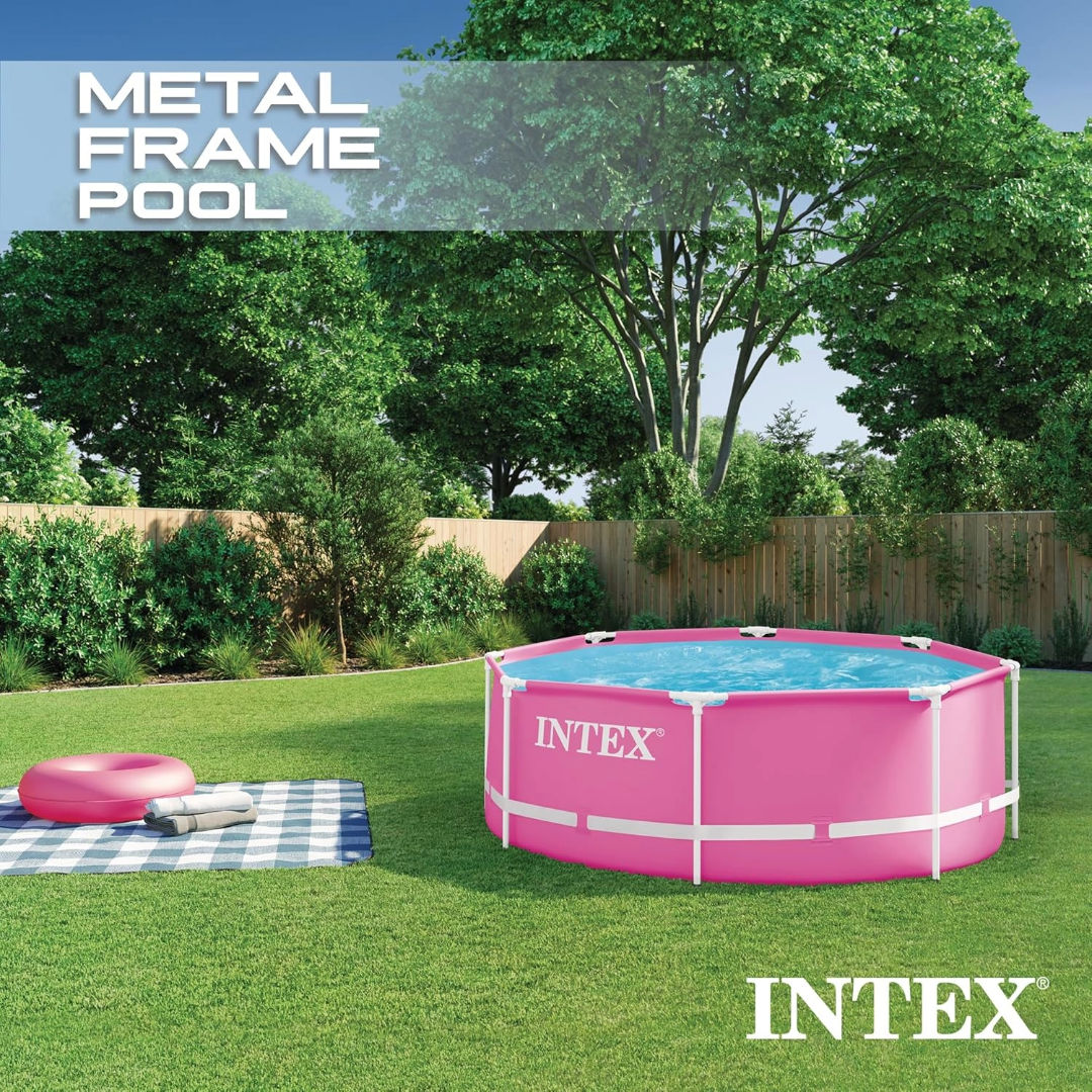 Intex 8-FT Pink Metal Frame Pool Set-up, Size: 2.44mx76cm