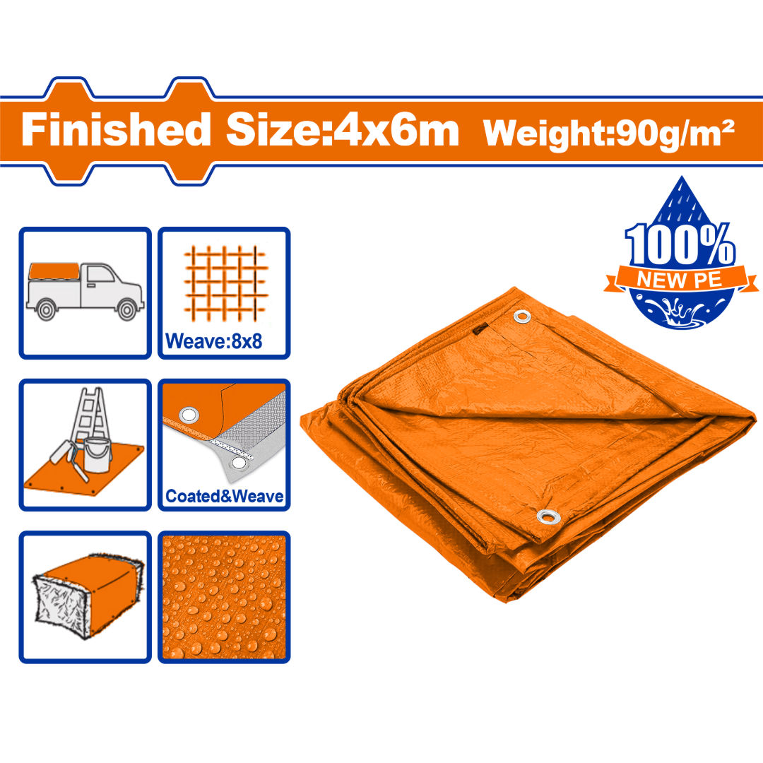WADFOW PE Tarp, Heavy-Duty Waterproof Polyethylene Tarpaulin, 90 g/m2, 8x8 Mesh