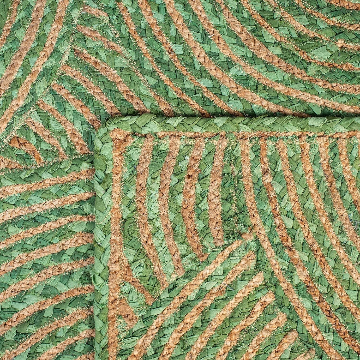 Green Jute Round Rug with Spiral Pattern | Handmade Eco-Friendly Boho Area Rug