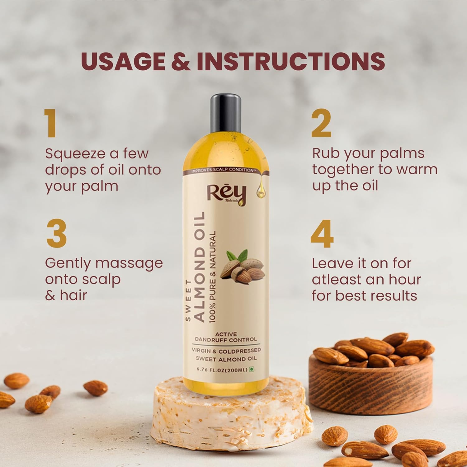 Rey Naturals Cold Pressed Castor Oil & Sweet Almond Oil for hair & skin 200 ml