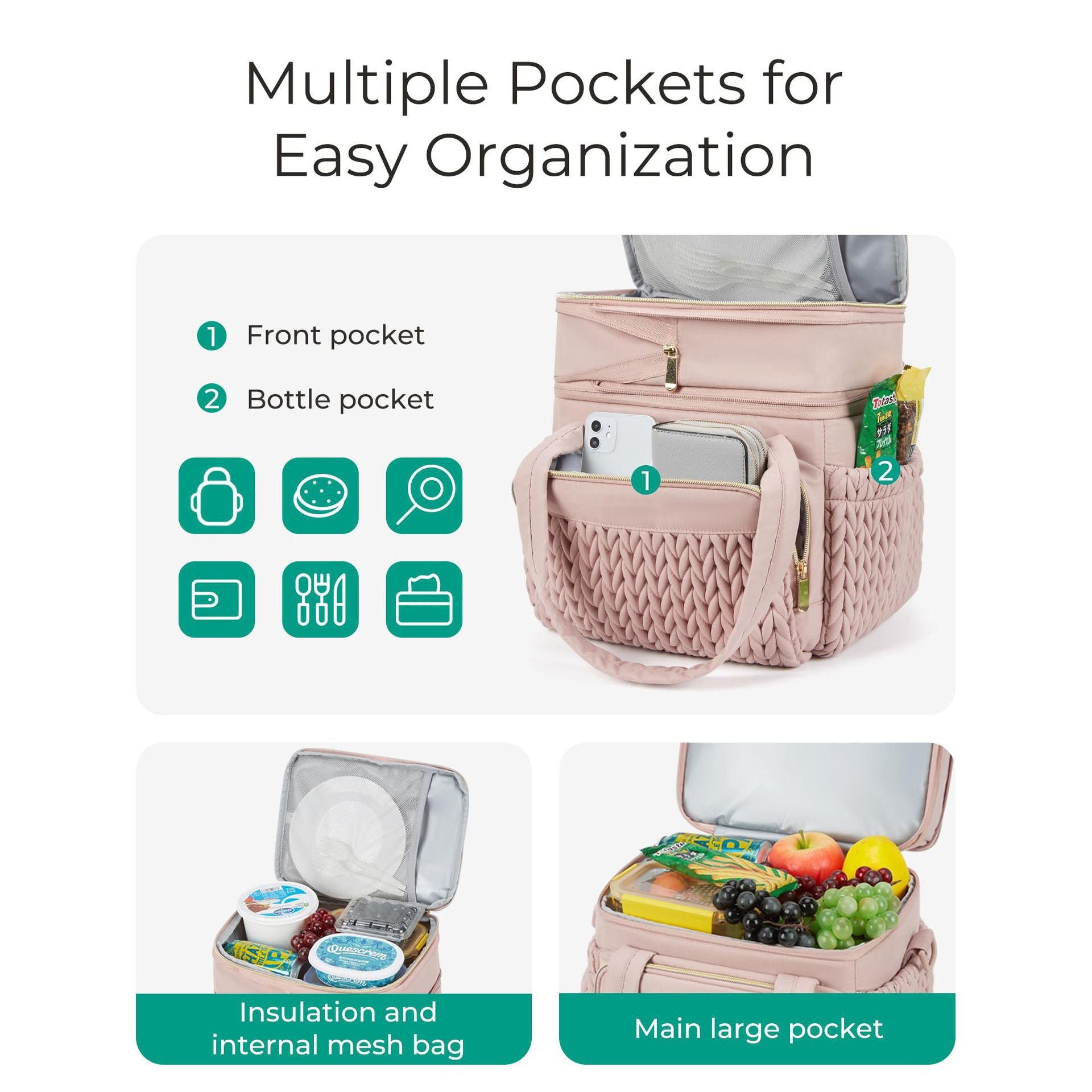 Double Layer Insulated Lunch Bag for Women