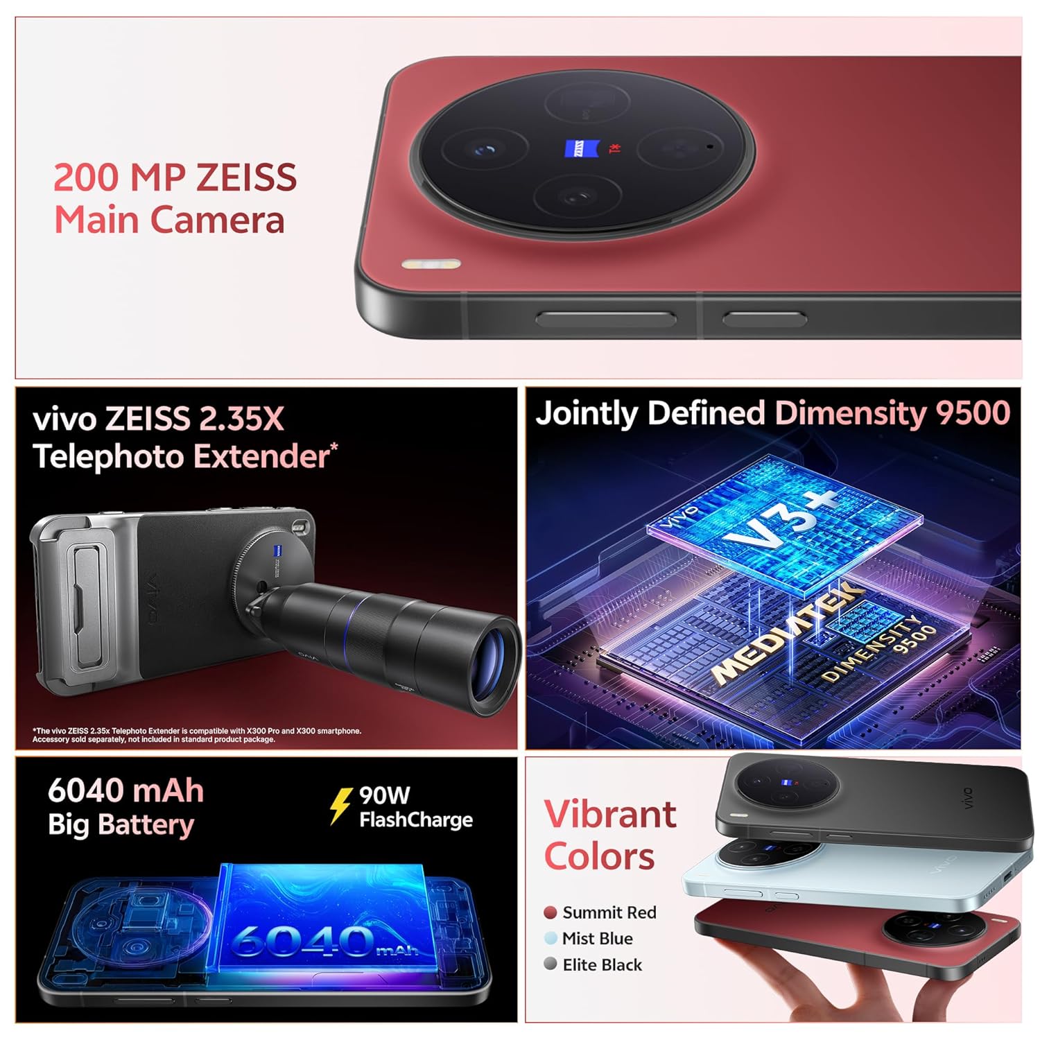 Vivo X300 5G Smartphone, 16GB RAM, 512GB Storage, 6.31" AMOLED Display, 200MP ZEISS Camera, 6040mAh Battery