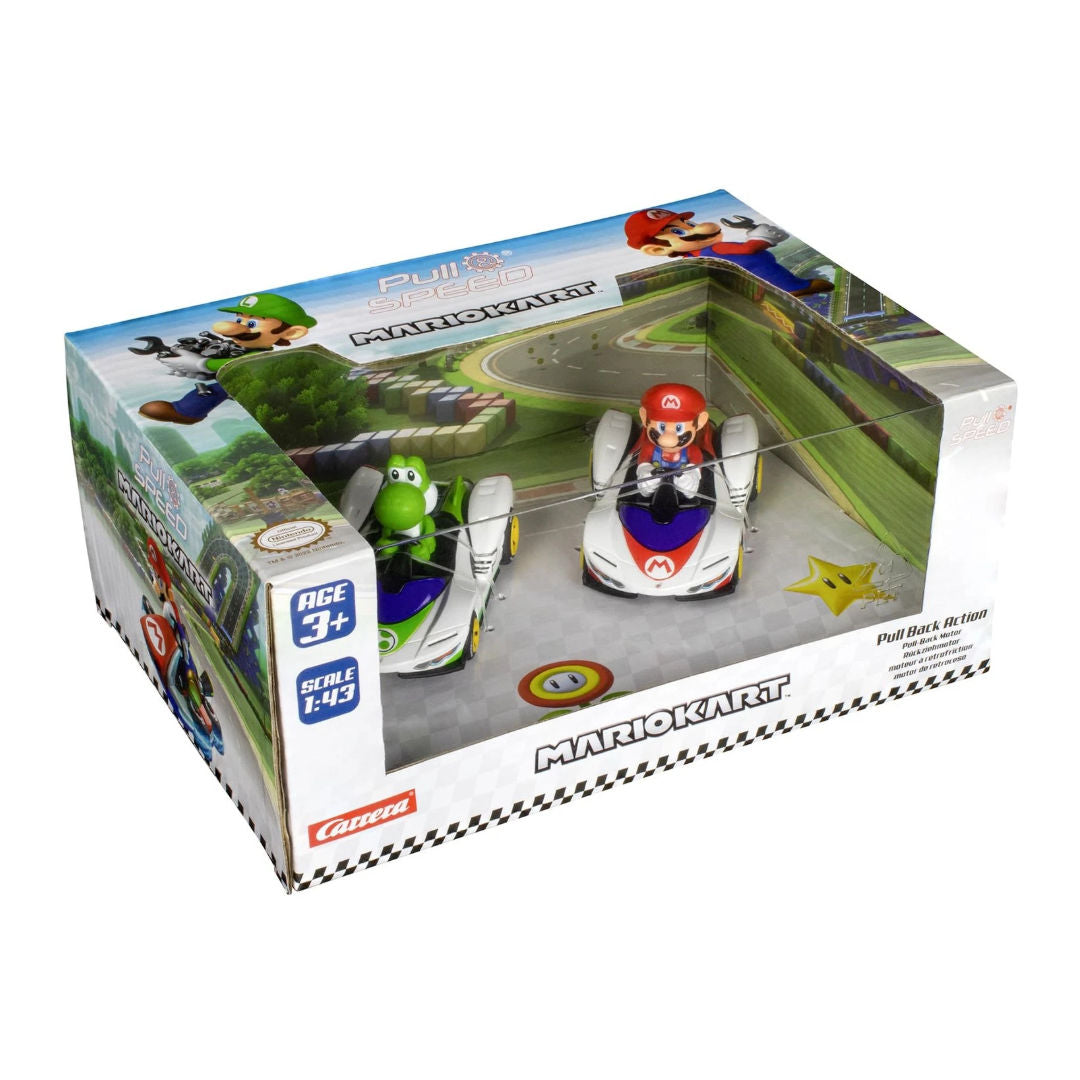 Carrera Mario Kart P-Wing Mario & Yoshi Pull-back Karts 1:43, 2 Pack, 3+ years