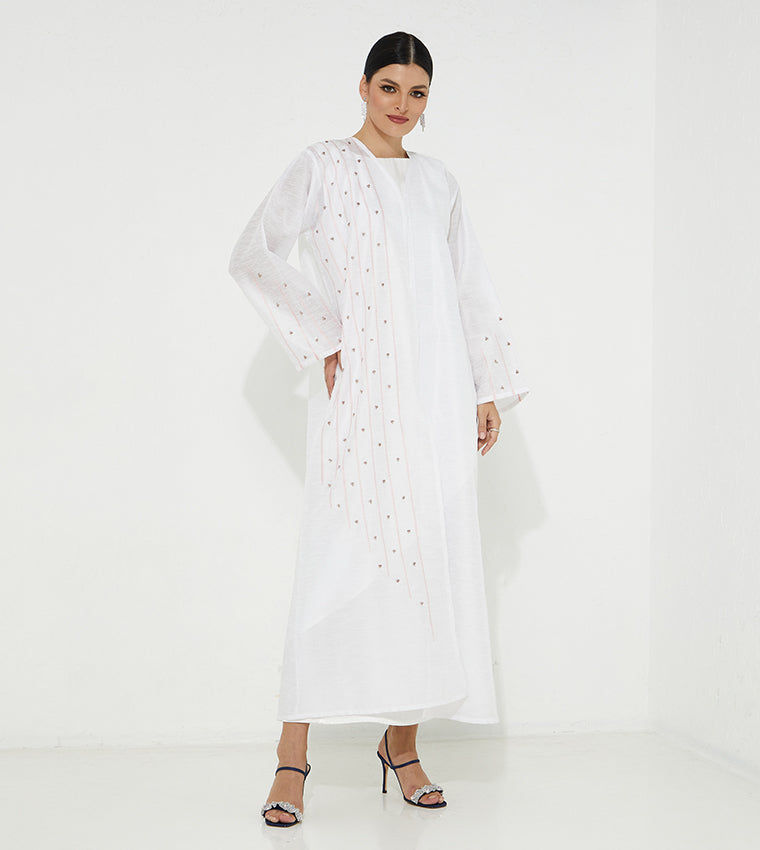 MOiSTREET  White Organza Abaya