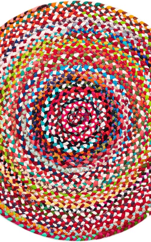Handmade Multi-Color Round Braided Cotton Area Rug | Bohemian Floor Carpet Round Rug