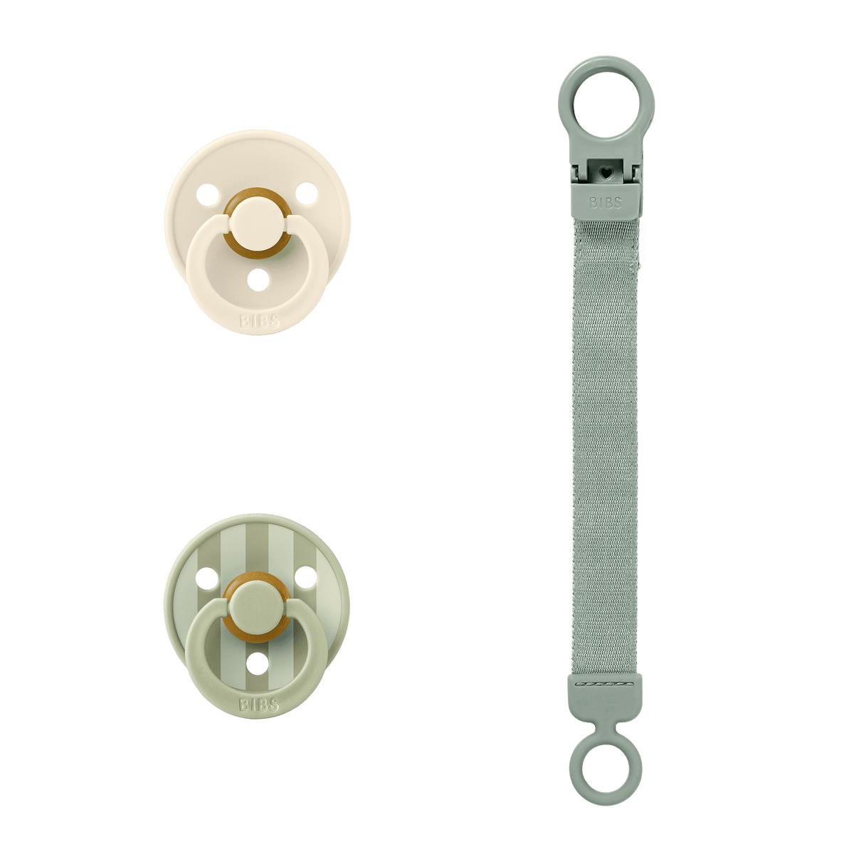 BIBS Colour Pacifier & Loop Clip Gift Set Latex Size 1 — Sage
