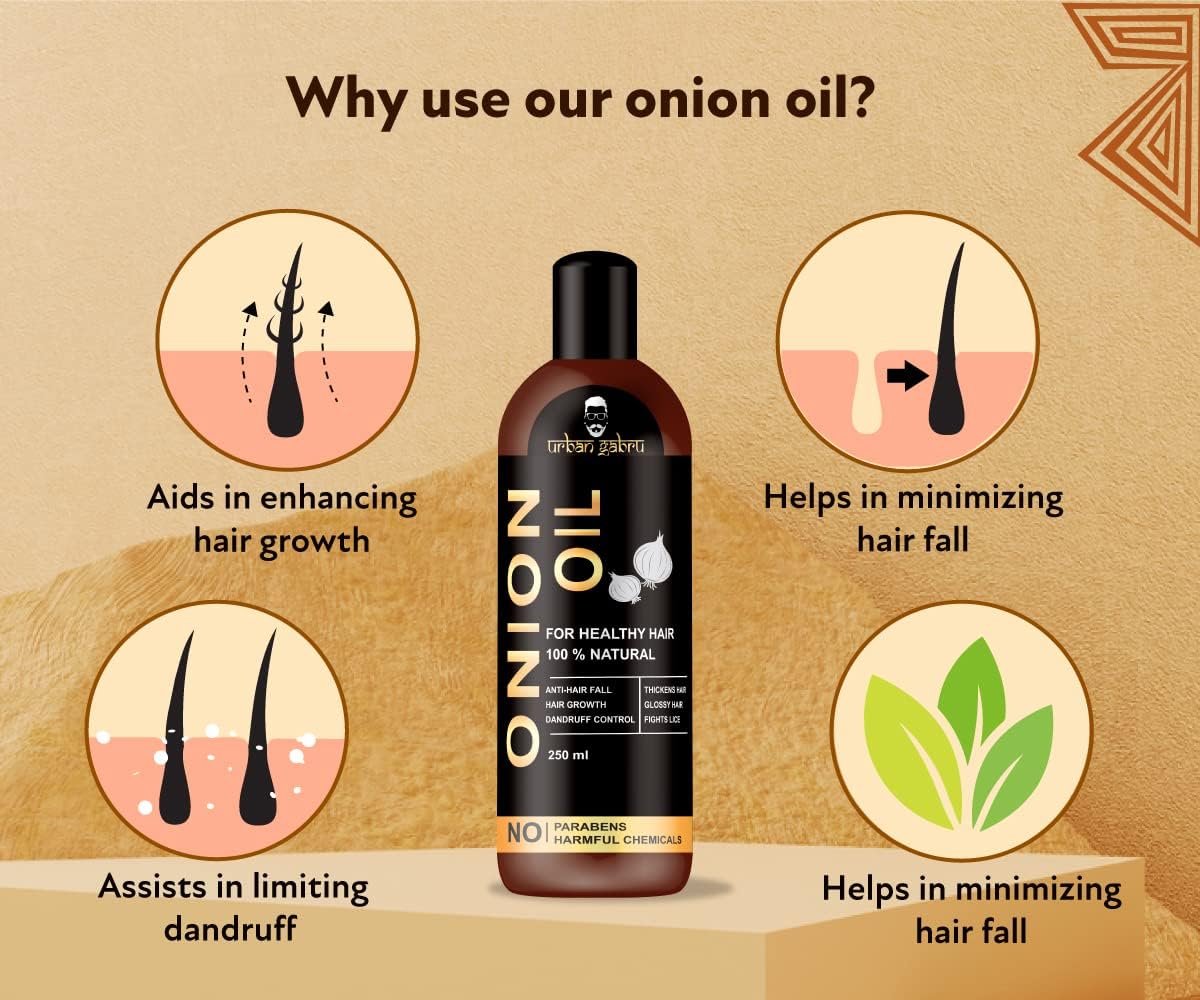 Urban Gabru 100% Natural Onion Oil for Hair Regrowth and Hair Fall Control 250 ml