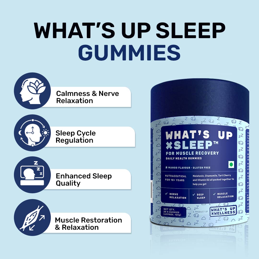 What's Up Wellness Melatonin 5 mg Sleep Gummies | Tart Cherry and Chamomile Extracts | 30 Gummies
