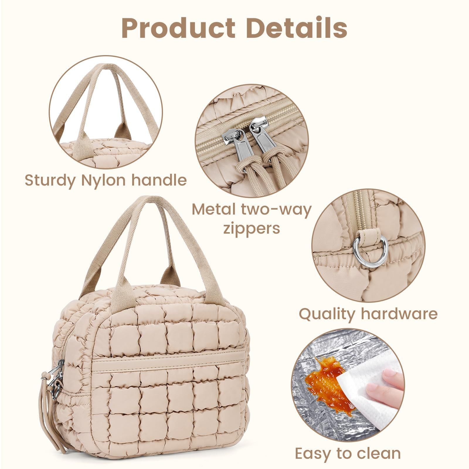 Quilted Insulated Lunch Bag with Front Pocket