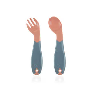 Babyjem Plastic Angled Fork & Spoon Set, 6+ Months, Rose