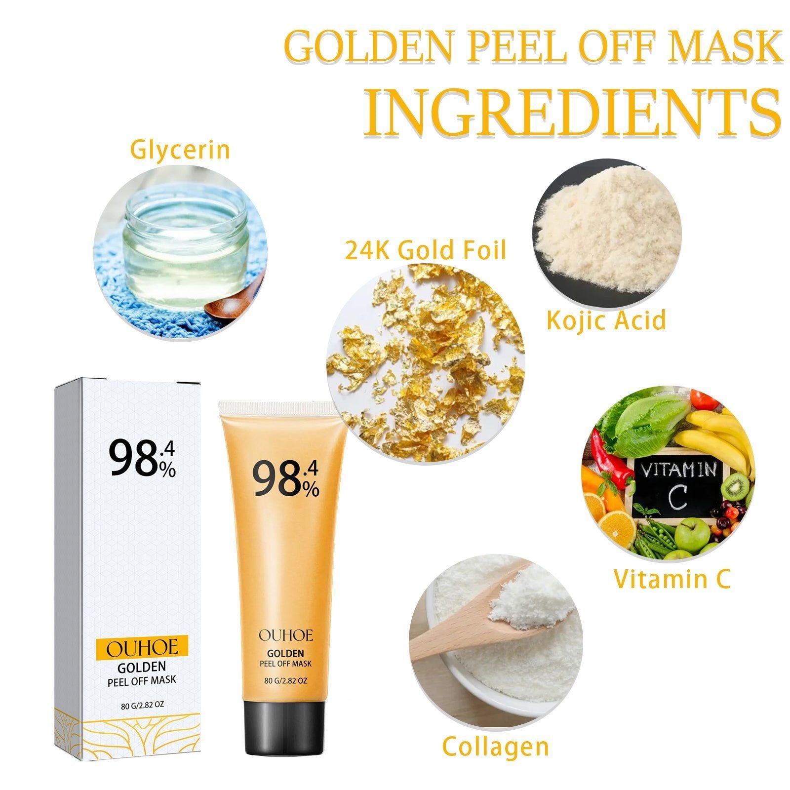 24K Gold Peel Mask for Clear Skin, Blackhead Removal, Anti-Aging, Deep Clean ,80g