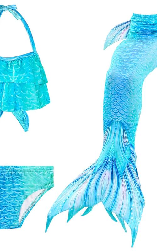 3pcs Set Girls Mermaid Tail Swimwear Beach Bikini Swimming Dress Princess Costume