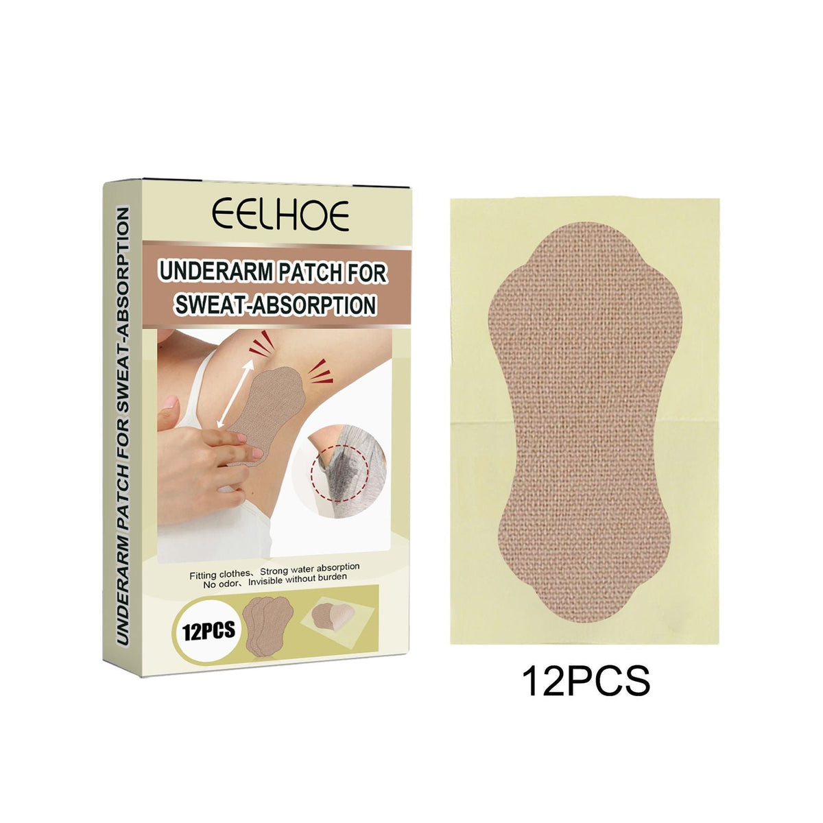 EELHOE Underarm Sweat Pads (12pcs/box) - Disposable, Breathable & Invisible Anti-Sweat Patches for All-Day Freshness
