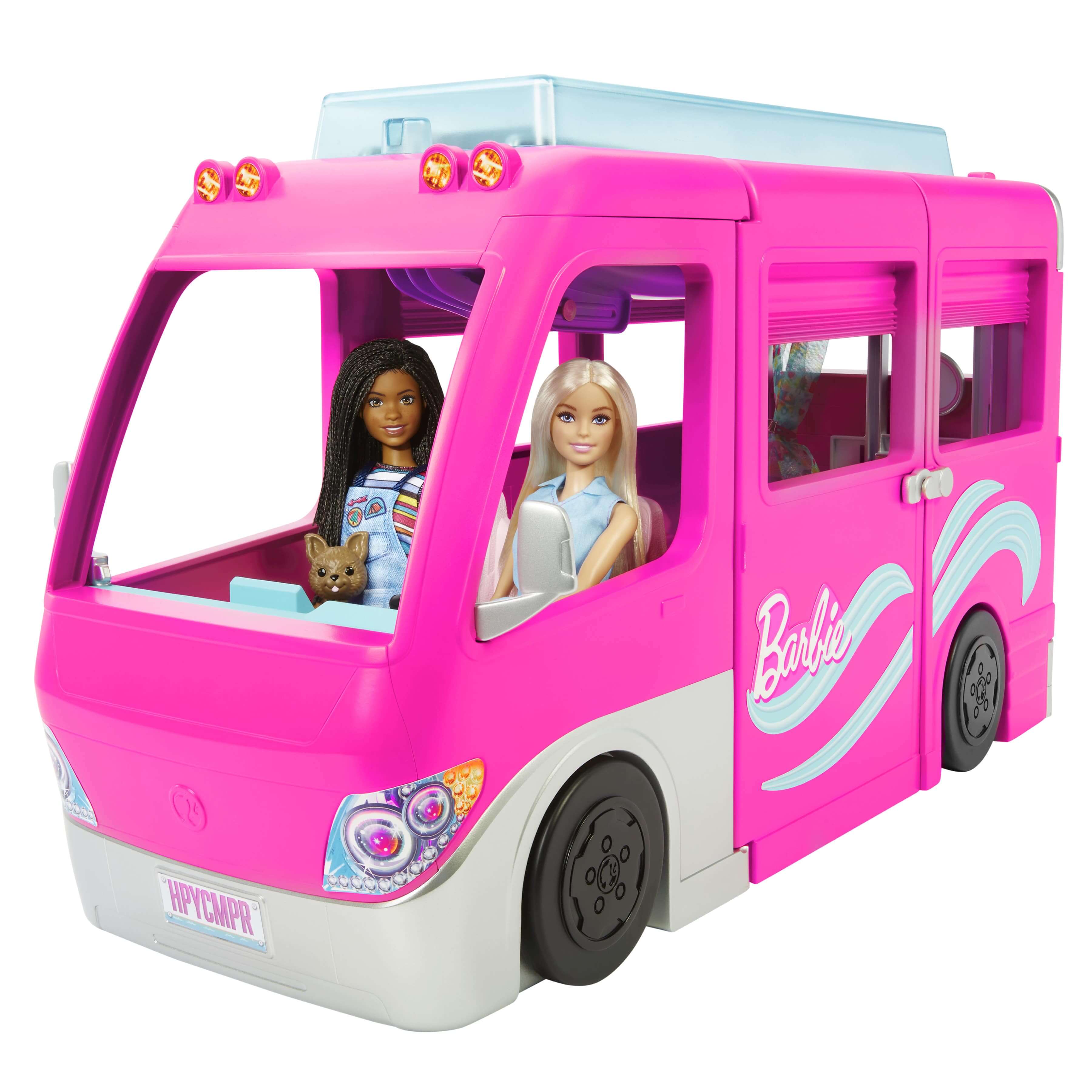 Barbie Dream Camper Playset, Doll Camper with 30 Inch Slide, 7 Play Areas & 60 Accessories