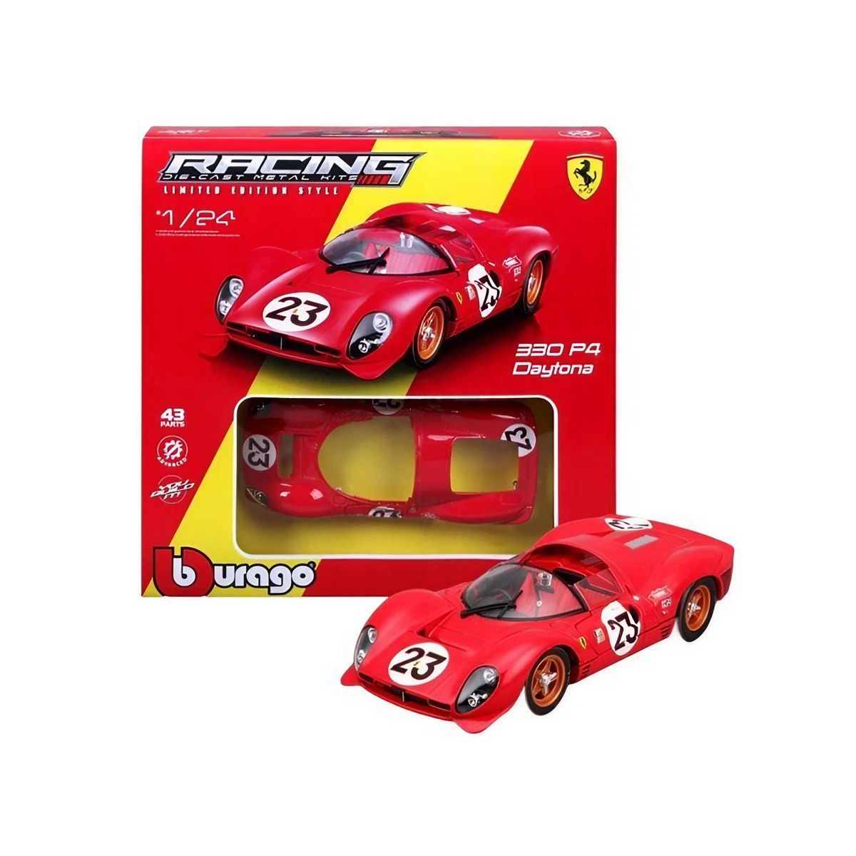 Bburago Racing Ferrari 330 P4 Daytona Die-cast Metal Kit (1:24, 43 Parts, Red), 14+ years
