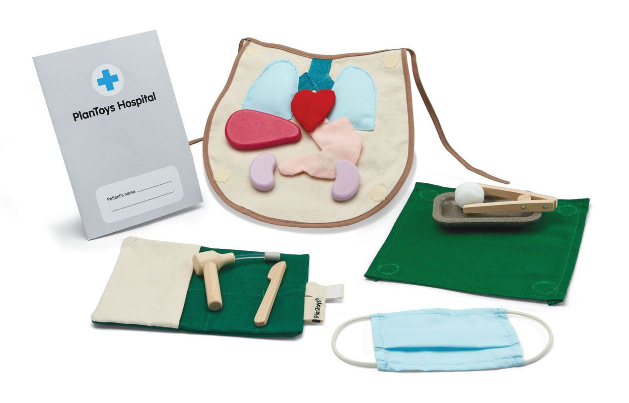 PlanToys Surgeon Play Set — Wooden Pretend Play Medical Set