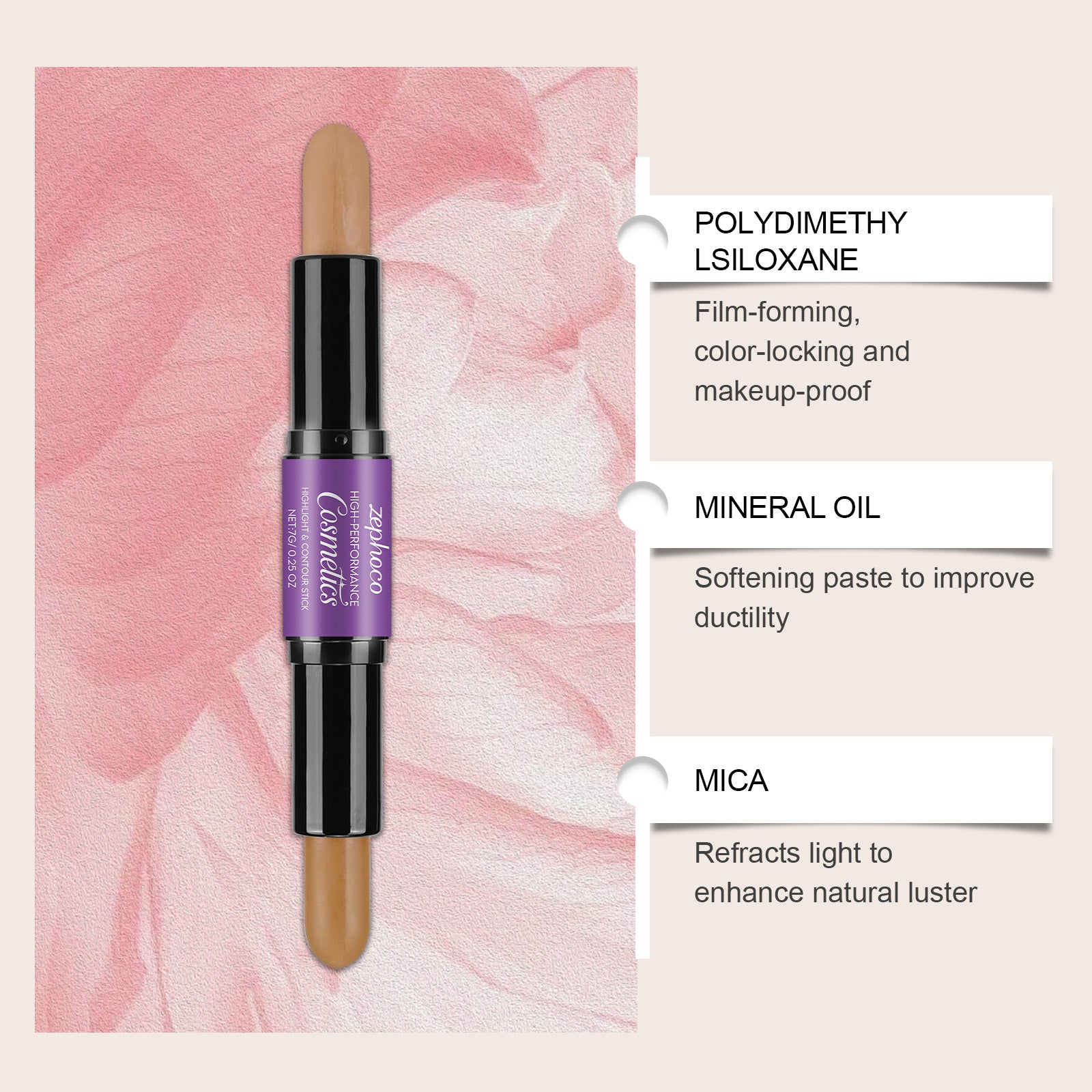2-in-1 Makeup Highlighter and Contour Stick, Natural Glow, Easy to Use ,7g