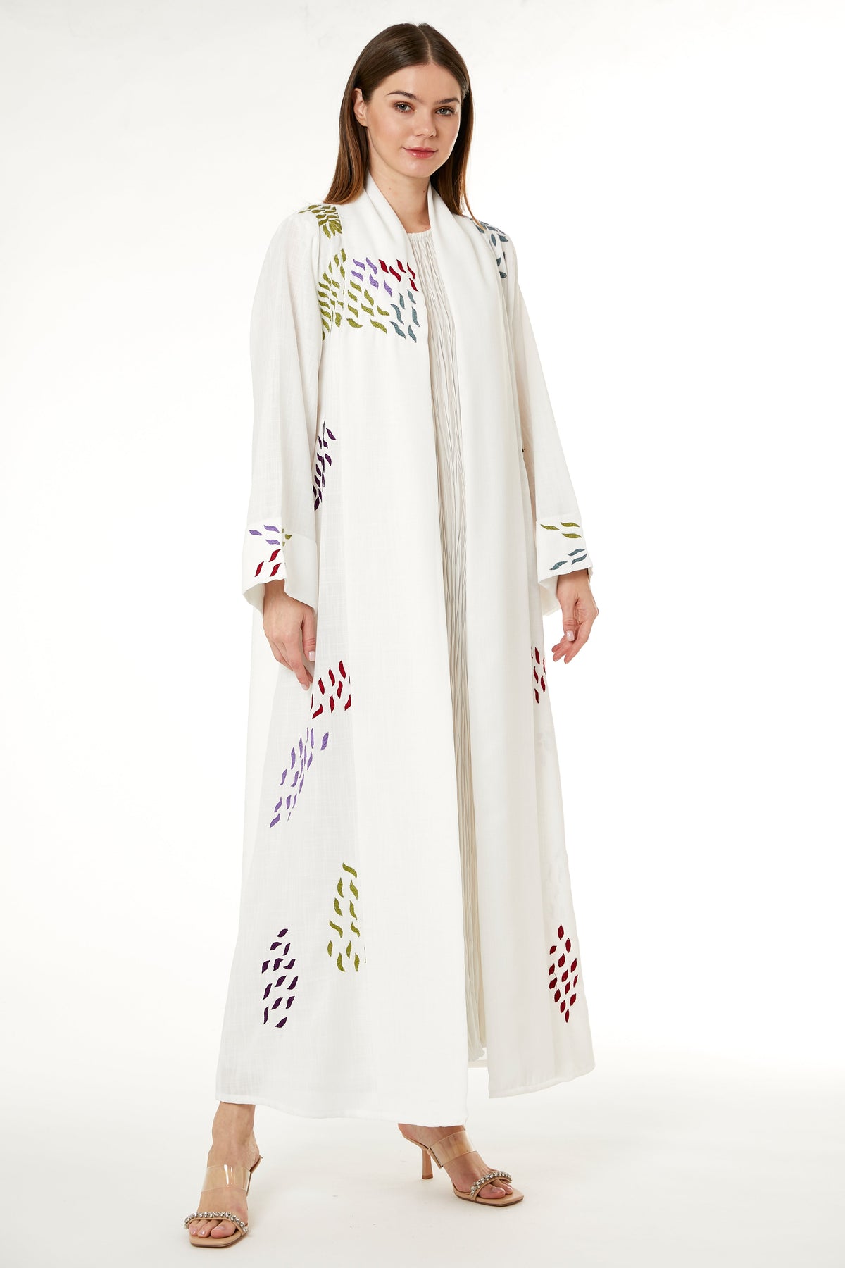 White Linen Embroidered Abaya